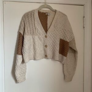 American Eagle Patchwork Cropped Cardigan Size Small